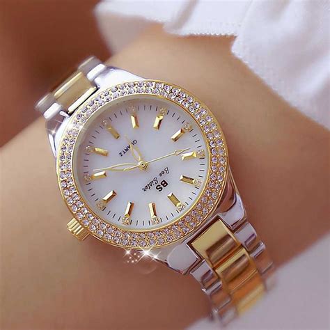 silver diamond steel watch